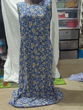 Blue Floral Maxi Dress with Yellow Rose Print